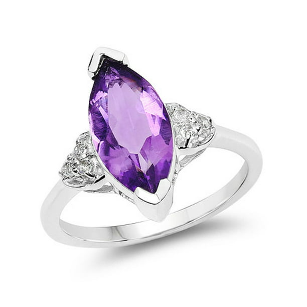 Bonyak Jewelry Genuine Cushion Amethyst and White Topaz Ring in Sterling Silver Size 7.00 